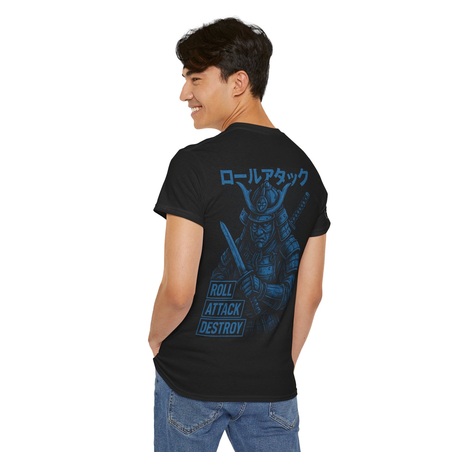 Roll Attack Destroy Unisex Heavy Cotton Tee - Samurai Design for Gamers & Anime Fans