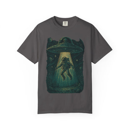 Cosmic Alien Encounter Unisex T-Shirt, UFO Shirt, Graphic Tee, Space Lover Gift, Sci-Fi Apparel, Unique Casual Wear