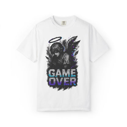 Game Over Unisex Garment-Dyed T-Shirt - Angel Design for Gamers & Anime Fans