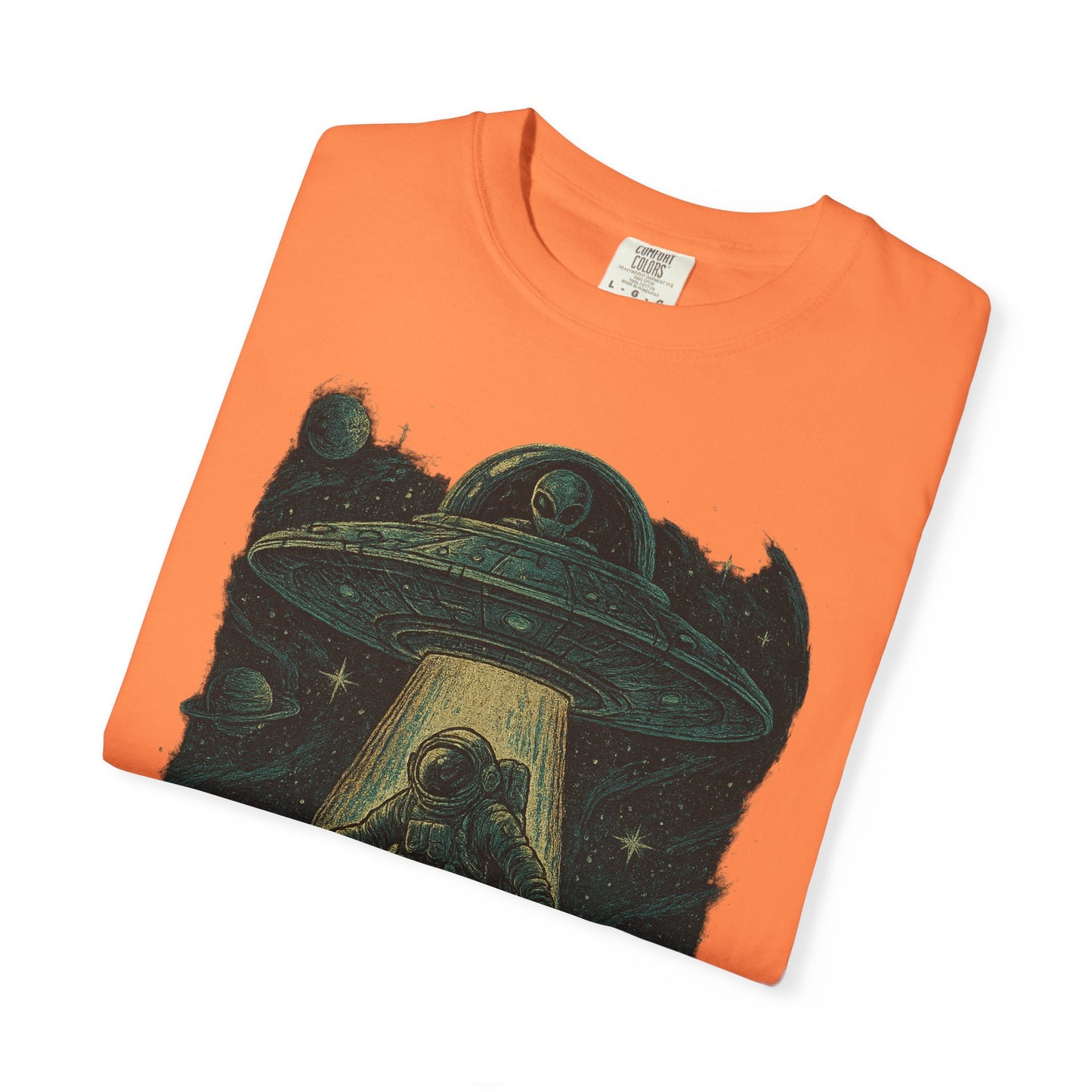 Cosmic Alien Encounter Unisex T-Shirt, UFO Shirt, Graphic Tee, Space Lover Gift, Sci-Fi Apparel, Unique Casual Wear