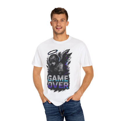 Game Over Unisex Garment-Dyed T-Shirt - Angel Design for Gamers & Anime Fans