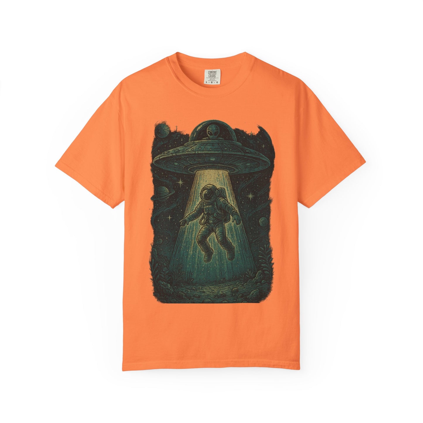 Cosmic Alien Encounter Unisex T-Shirt, UFO Shirt, Graphic Tee, Space Lover Gift, Sci-Fi Apparel, Unique Casual Wear